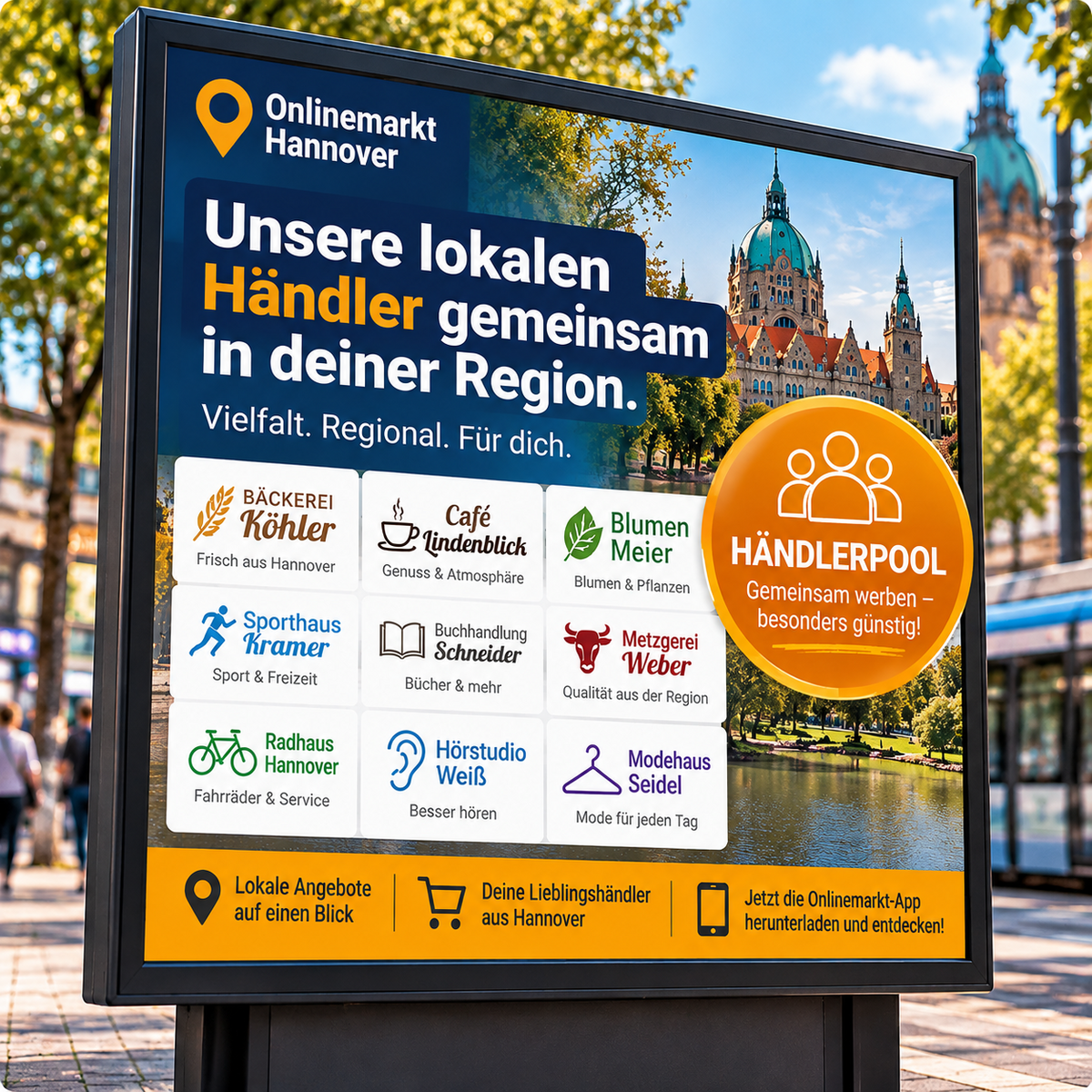 Beispiel einer gemeinsamen Kampagne im Fahrgastfernsehen mit Onlinemarkt und Unterstützerhinweis
